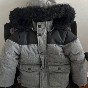 Toddler Puffer Gray and Black Hooded Winter Jacket
